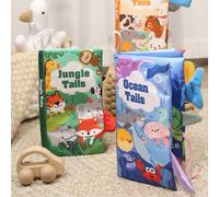 1 pezzo Libro con coda strappabile per bebè, libro di stoffa da prima infanzia lavabile 3D con temi multipli, con carta stropicciabile e suoni BIBI, adatto per attività di ascolto e visione per la pri