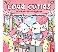 1 pezzo Libro da colorare per adulti di 40 pagine da 190g, "Love Cuties" - Illustrazioni della coppia di conigli e cani su un autobus, libro da colorare per alleviare lo stress, regalo perfetto per la