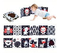 1 pezzo Libro di stoffa bianco e nero con panda, combinazione di colori visivamente stimolante, tessuto morbido, motivo a cartoni animati di animali e insetti per apprendimento e cognizione, adatto co