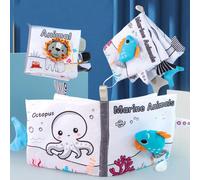 1 pezzo Libro di stoffa bianco e nero con suono, libro di stoffa 3D per bambini con animali e oceano, giocattolo morbido educativo, libro di stoffa con coda di animale - regalo di stoffa per bambini a