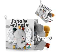 1 pezzo Libro di stoffa per neonati e bambini piccoli a forma di elefante, in bianco e nero e grigio, anti strappo, masticabile, con coda 3D, stimolazione visiva, carta stropicciabile, giocattolo educ