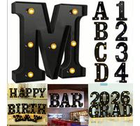 1 pezzo Luce a lettera luminosa nera da 16 cm/6,3 pollici, luce a lettera LED alimentata a batteria, adatta per decorazione camera dei bambini, decorazione matrimonio, decorazione festa di compleanno,