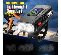 1 pezzo Luce anteriore per bicicletta da esterno con 6 modalità di illuminazione, luce forte, manubrio, resistente all'acqua IPX5, ricaricabile USB Tagli Unica,Set di fari anteriori e posterioriABS