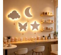 1 pezzo Luce da parete a LED a forma di luna, nuvola, stella e farfalla, alimentata a batteria, luce da comodino da parete, luce calda da camera da letto, decorazione per la casa, adatta per famiglia 