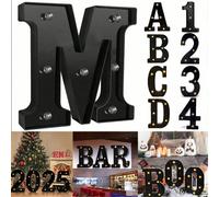 1 pezzo Luce decorativa con lettere e numeri neri e dorati, adatta per riunioni familiari, compleanni, proposte, matrimoni, uso interno/esterno, per adulti e bambini, design creativo a lettere [batter