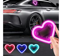 1 pezzo Luce di atmosfera a LED a forma di cuore alimentata a energia solare, lampada al neon a cuore USB per decorazione interna dell'auto, carina e divertente, senza bisogno di cablaggio, illuminazi