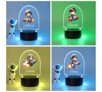 1 pezzo Luce notturna a LED 3D personalizzata con mantello a tema cartoni animati per ragazzi, personalizzabile con supereroe, auto, ruota gigante a LED 3D, luce notturna a LED a colori cambianti con