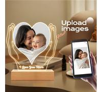 1 pezzo Luce notturna a LED personalizzata con cornice in legno a forma di cuore in acrilico, immagine ecografica per giovani, regalo commemorativo per la gravidanza per mamma, amici. Ornamentale, raf