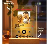 1 pezzo Luce notturna con targa personalizzata con foto, targa con codice QR Spotify personalizzato, lampada a LED personalizzata con musica, foto e base in legno, copertina album foto personalizzata,