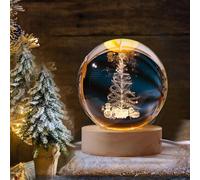 1 Pezzo Luce notturna creativa a sfera di cristallo 3D, diametro 6 cm, serie pupazzo di neve autunno e inverno, serie coppia di San Valentino, cuore romantico, incisione laser, albero di Natale, pupaz
