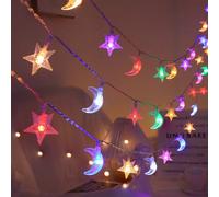1 pezzo Luci a stringa a forma di stelle e lune da 10/20/30/40 luci, lunghe 1,5/3/4,5/6m, luci da favola per decorare la stanza, feste di compleanno, matrimoni, regali, adatte per tutto l'anno 1.5M,2