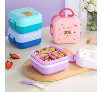 1 pezzo Lunch box 3 scomparti per bambini, box bento da 2 livelli per bambine e bambini, a tenuta stagna, contenitore per alimenti, sandwich, frutta per scuola, picnic, campeggio orso verde,cucciolo b