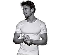 1 Pezzo Maglia Coveri Uomo Girocollo Mezza Manica ET1000 in Cotone Bielastico, Bianco, 3/S