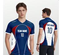 1 pezzo Maglia da calcio personalizzabile blu - rosso - bianca: personalizza il tuo stile di calcio unico, stampa nome e numero personalizzati (fronte/retro) - maglia sportiva traspirante e ad asciuga