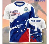 1 pezzo Maglia personalizzabile della squadra nazionale di calcio del Capo Verde Blue Sharks, supporta nome personalizzato sul retro, numero esclusivo e logo della squadra, con design a stampa complet