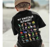 1 pezzo Maglietta a maniche corte con collo rotondo, stampa casual di dinosauro e lettera, per ragazzi, estate studente giovani bambini - La maglietta con stampa dell alfabeto dei dinosauri porta gioi