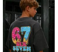 1 pezzo Maglietta a maniche corte con grafica di lettere e numeri "67 SEI SETTE", top estivo per ragazzi pre-adolescenti, abbigliamento per studenti giovani 6Y,7Y,8Y,9Y,10Y,14Y,11Y,12Y,13YLetterePolie