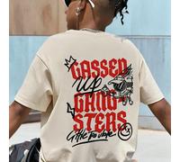 1 pezzo Maglietta a maniche corte con stampa di lettere graffiti, nuova per l'estate, per ragazzi, collo rotondo morbido, casual streetwear, maglietta con motivo cartoni animati hip hop fresco, versat