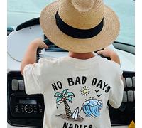 1 pezzo Maglietta a maniche corte con stampa di palme "NO BAD DAYS Naples Florida" per bambini piccoli, top casual a collo tondo per ragazzi, outfit comodo e traspirante per vacanze al mare 6Y,7Y,8Y,9