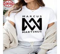 1 pezzo Maglietta a maniche corte da donna in 100% cotone con stampa grafica di Marcus Martinus, camicia base strato invernale. L,M,S,XLGeometrico,LettereTessuto in maglia