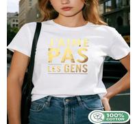 1 pezzo Maglietta a maniche corte da donna in 100% cotone con stampa grafica "J'aime Pas Les Gens", casual, perfetto regalo per vacanze, compleanno, adatto per uso quotidiano. L,M,S,XLGeometrico,Cuore