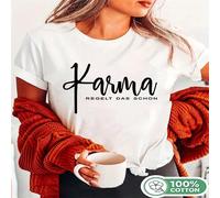 1 pezzo Maglietta a maniche corte da donna in 100% cotone con stampa grafica "Karma regola tutto", casual, vestibilità morbida, girocollo L,M,S,XLGeometrico,Cuore,LettereTessuto in maglia