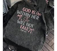 1 pezzo Maglietta a maniche corte da donna, stampata con lo slogan "Dio nel cuore, sicuramente non fallirà", lavabile, casual carina, vestibilità ampia, top estivo nero L,M,S,XL,XXLFiocco,Lettere,Stel
