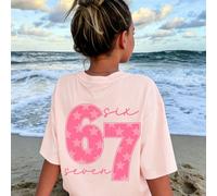 1 pezzo Maglietta a maniche corte per ragazze pre-adolescenti con stampa grafica di lettere e numeri "67 SEI SETTE", top casual estivo per studenti giovani 6Y,7Y,8Y,9Y,10Y,14Y,11Y,12Y,13YLetterePolies