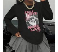 1 pezzo Maglietta a maniche lunghe con collo rotondo e stampa floreale casual per ragazze, abbigliamento autunnale per studenti e giovani - "MENO ODIO PIÙ AMORE" Nuova grafica con rose 6Y,7Y,8Y,9Y,10Y