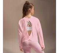 1 pezzo Maglietta a maniche lunghe per ragazze pre-adolescenti, bianca, con design alla moda e traforato sulla schiena. Maglietta casual a maniche lunghe in maglia traforata, comoda per il tempo liber