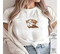 1 pezzo Maglietta casual a maniche corte da donna con stampa divertente di un gatto "Cerco di essere gentile", 100% cotone leggero per uno stile quotidiano giocoso L,M,S,XLGeometrico,Cuore,PianteTessu