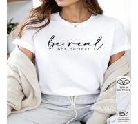 1 pezzo Maglietta casual a maniche corte da donna in 100% cotone con stampa di citazione ispirazionale "Be Real Not Perfect" - Ideale per uso quotidiano e regali di autostima L,M,S,XLGeometrico,Cuore,