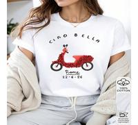1 pezzo Maglietta casual a maniche corte da donna in 100% cotone con stampa di uno scooter "Ciao Bella" L,M,S,XLGeometrico,Cuore,PianteTessuto in maglia