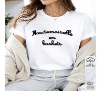 1 pezzo Maglietta casual a maniche corte da donna in 100% cotone, con stampa elegante francese "Mademoiselle En Baskets", piena di energia e fascino. L,M,S,XLGeometrico,Cuore,PianteTessuto in maglia