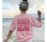 1 pezzo Maglietta casual da ragazza con collo rotondo e maniche corte, con stampa di lettere inglesi colorate, porta gioia e felicità a ogni bambino! LA PICCOLA BESTIA COSTOSA DELLA MAMMA 6Y,7Y,8Y,9Y,