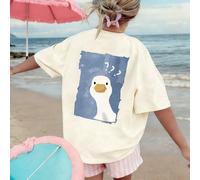 1 pezzo Maglietta casual da ragazza con stampa grafica, collo rotondo, maniche corte, per studenti in estate - Maglietta unica con stampa di un'anatra con punto interrogativo, adatta per gli appassion