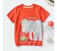 1 pezzo Maglietta casual estiva a maniche corte da ragazzo, con stampa di elefante, collo tondo, abbigliamento alla moda per primavera/estate 6Y,7Y,8Y,3Y,4Y,5YAnimale,Fumetto,Lettere,sloganTessuto