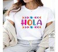1 pezzo Maglietta da donna 100% cotone con stampa allegra e colorata della parola spagnola "HOLA" - Capo di moda luminoso e allegro L,M,S,XLGeometrico,Cuore,PianteTessuto in maglia