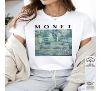 1 pezzo Maglietta da donna 100% cotone con stampa del dipinto "Il Ponte di Monet", con una elegante atmosfera artistica, perfetta per gli amanti di musei e arte. L,M,S,XLGeometrico,Cuore,PianteTessuto