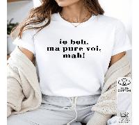 1 pezzo Maglietta da donna a girocollo - Citazione italiana "Io Boh Ma Pure Voi Mah", tipografia minimalista e audace, 100% cotone, abbigliamento casual primavera-estate, perfetto regalo per le donne 