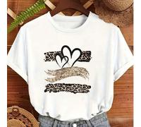 1 Pezzo Maglietta da donna con stampa leopardata e a forma di cuore, che aggiunge uno stile elegante e selvaggio, ricordo di viaggio, regalo speciale L,M,S,XLBlocchi di colore,Geometrico,Cuore,Motivo