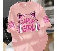 1 pezzo Maglietta da ragazza con grafica di cuffie con orecchie da gatto, tessuto morbido e confortevole, adatta per la scuola e l'uso quotidiano in estate 6Y,7Y,8Y,9Y,10Y,4Y,5Y,14Y,11Y,12Y,13Y,16Y,15