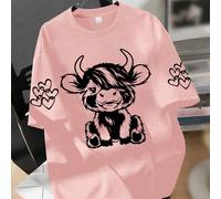 1 pezzo Maglietta da ragazza con stampa di mucca delle Highland, grafica a cuore, adatta per la scuola e l'uso quotidiano, primavera/estate 6Y,7Y,8Y,9Y,10Y,4Y,5Y,14Y,11Y,12Y,13Y,16Y,15YAnimale,Fumetto