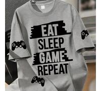 1 pezzo Maglietta per ragazzo adolescente con slogan "Mangia, Dormi, GIOCA", adatta per uso scolastico e quotidiano in primavera/estate 6Y,7Y,8Y,9Y,10Y,4Y,5Y,14Y,11Y,12Y,13Y,16Y,15YGrafico,LetterePoli