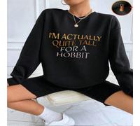 1 pezzo Maglioncino girocollo da donna con stampa "In realtà sono abbastanza alto per un hobbit", comodo e alla moda, manica lunga, ideale per uso casual quotidiano e relax a casa L,M,S,XL,XSLettere,s