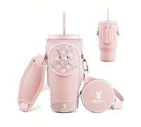 1 pezzo, Manicotto portabicchiere, Custodia in neoprene con tracolla, Copertura termica per tazza, Borsa portatile per bevande, Accessorio di stile, Design a motivo rosa, Protezione per bottiglia d'ac