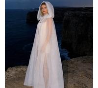 1 Pezzo Mantella sottile per la stagione dei matrimoni, mantella da fantasma per il ruolo, giacca scialle in rete a doppio strato, mantella con cappuccio da sposa strega vampiro, mantella con coulisse