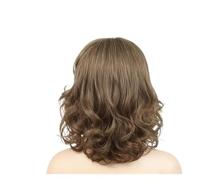 1 pezzo marrone chiaro da donna ondulato parrucca sintetica di media lunghezza con parte centrale frangia capelli acrilici alla moda indossare ogni giorno perfetto for le giovani donne