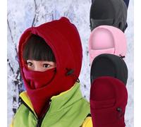 1 pezzo Maschera per il collo e il viso completo, cappuccio per sci, berretto in pile, balaclava per bambini, ragazzi e ragazze, cappello per sci per bambini 12-16YBlocchi di colorePoliestere