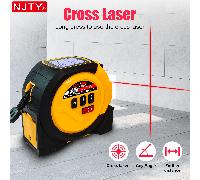 1 pezzo Metro a nastro digitale con livella laser a croce 3 in 1, nastro da 5m + distanziometro laser da 40m/60m, con fibbia per cintura e funzione magnetica, blocco automatico, metro laser con unità 